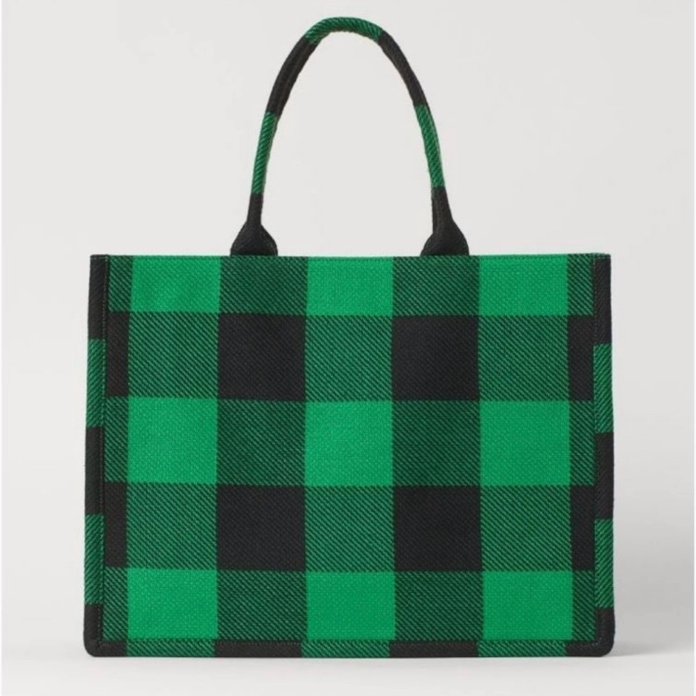 H&M Jacquard-Weave Green Plaid Totebag